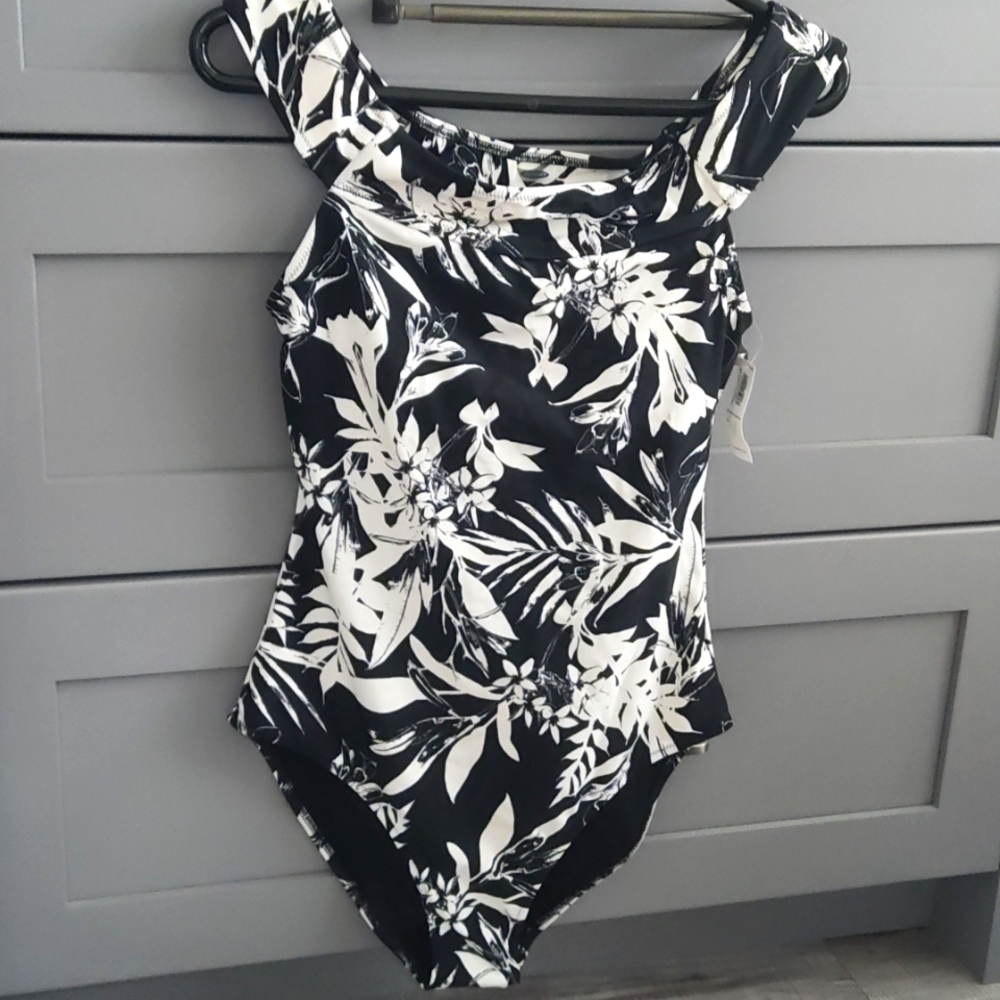 Old Navy Black and White Floral One Piece Swimsuit